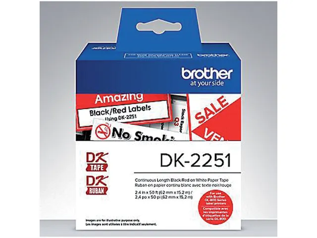 Etiket Brother DK-22251 62mm 15-meter zwart/rood
