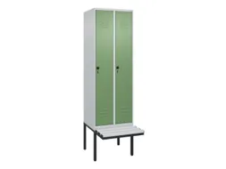 locker met bank,HxBxD 2120x600x815mm,2vak,vak B 300mm,draaigrendel