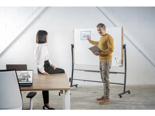 Whiteboard Rocada Natural 129x100cm wit mobiel 2-zijdig