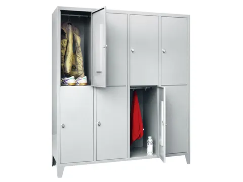 lockerkast,HxBxD 1850x1600x500mm,4x2vakken,RAL7035,front RAL6011