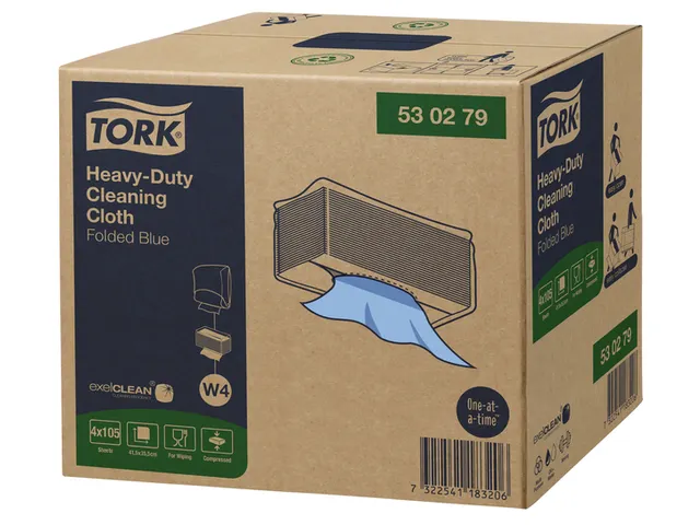 Reinigingsdoek Tork Heavy-Duty W4 gevouwen 105 vel blauw 530279
