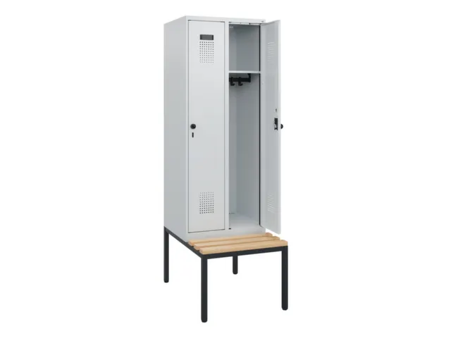 locker met bank,HxBxD 1950x600x815mm,2vak,vak B 300mm,draaigrendel
