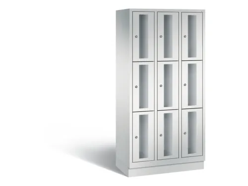 Lockerkast 1800x900x500mm 3x3 vakken Cilinderslot, Sokkel, RAL7035