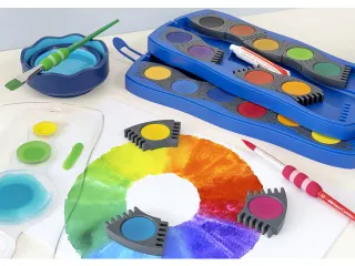 Waterverfdoos Faber-Castell 24 kleuren +1 tube wit Connector Blauw - 5