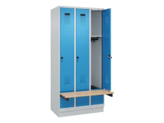 locker met bank,HxBxD 1950x900x815mm,3vak,vak B 300mm,draaigrendel - 1