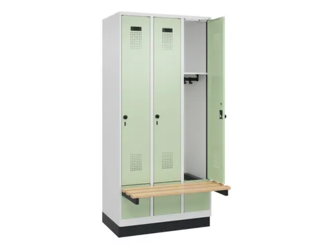 locker met bank,HxBxD 1950x900x815mm,3vak,vak B 300mm,draaigrendel
