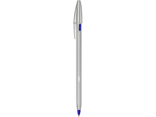 Balpen Bic Cristal Re-new medium zilver + 2 vullingen blauw