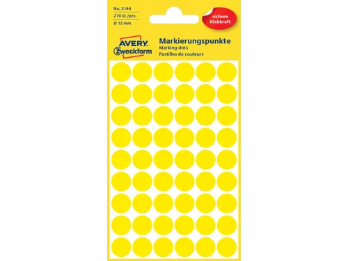 Etiket Avery Zweckform 3144 Rond Ø12mm Geel 270 Stuks