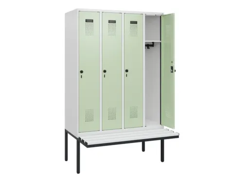 locker met bank,HxBxD 1950x1200x815mm,4vak,vak B 300mm,draaigrendel