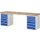 werkbank,HxBxD 890x2500x700mm,beukblad,draagverm. 750kg,2containers
