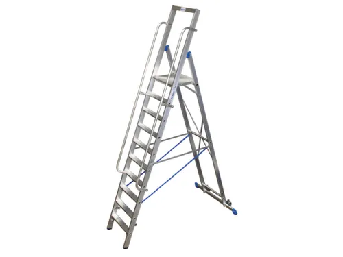 verrijdbare treden-platformladder eenzijdig 10treden stand H 2 35m
