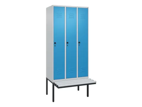 locker met bank,HxBxD 2120x900x815mm,3vak,vak B 300mm,draaigrendel