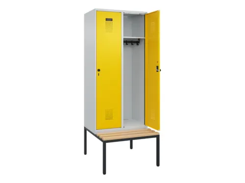 locker met bank,HxBxD 2120x800x815mm,2vak,vak B 400mm,draaigrendel