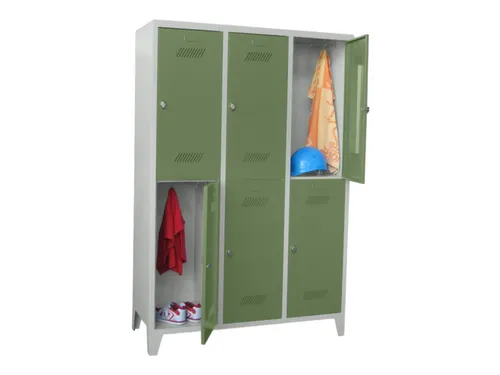 dubbeldekse locker,HxBxD 1850x1200x500mm,3x2vak.,RAL7035,front RAL6011