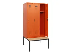 locker met bank,HxBxD 1950x900x815mm,3vak,vak B 300mm,draaigrendel