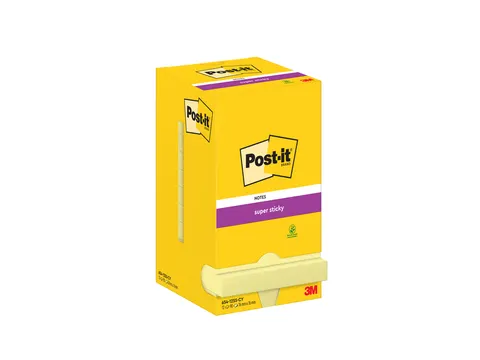 Memoblok Post-it 654 Super Sticky 76x76mm canary yellow 12 stuks