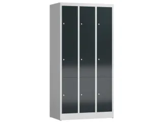 Lockerkast 1800x870x500mm 3x3 vakken cilinderslot, sokkel, RAL7016 - 1