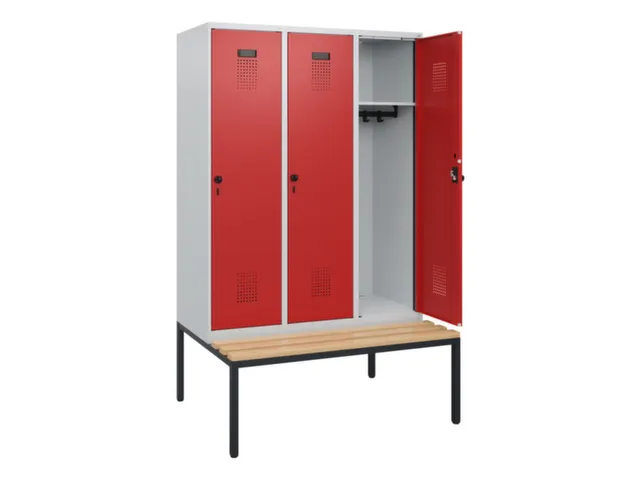locker met bank,HxBxD 1950x1200x815mm,3vak,vak B 400mm,draaigrendel