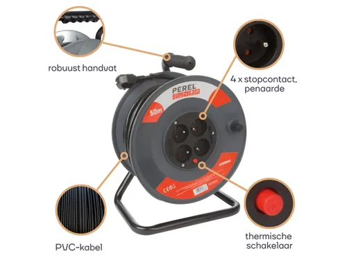 Kabelhaspel 50 M - 3g1.5 - 4 Stopcontacten Penaarde