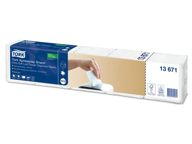Serviette Tork 13671 Xpressnap Snack Extra douce 2 ép Pli-1/4 Blanc