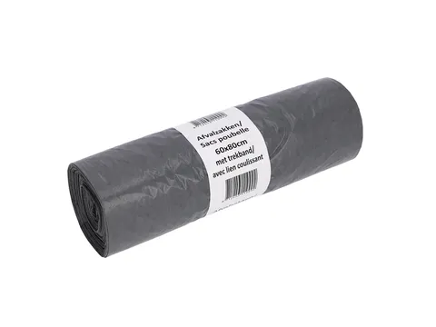 Afvalzak Cleaninq 60x80cm LDPE recycled T30 60 Liter trekband grijs
