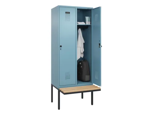 locker met bank,HxBxD 2120x800x815mm,2vak,vak B 400mm,draaigrendel