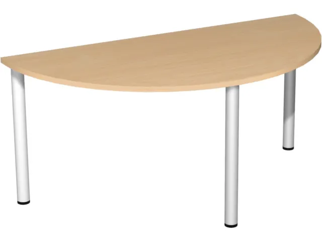 vergadertafel HxBxD 72x160x80cm halfrond Beuken 3voeten Alu Ronde buis