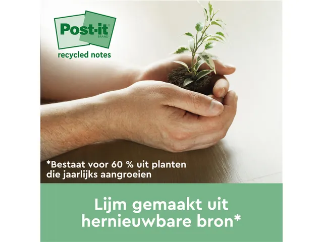 Memoblok 3M Post-it 654 76x76mm recycle geel 18 + 6 gratis