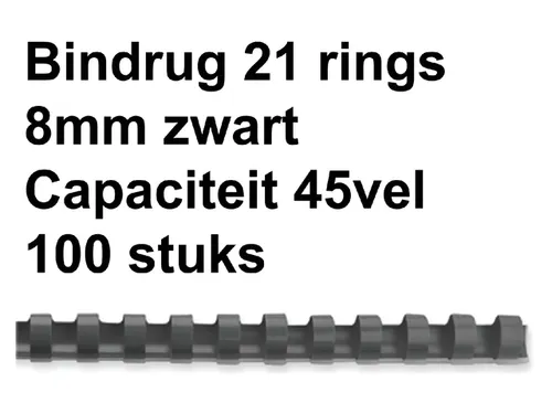 Bindrug GBC 8mm 21-rings A4 zwart 100stuks