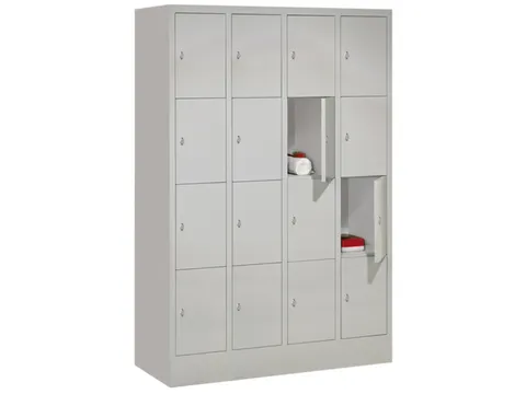 lockerkast,HxBxD 1850x1200x500mm,4x4vakken,RAL7035,front RAL3000