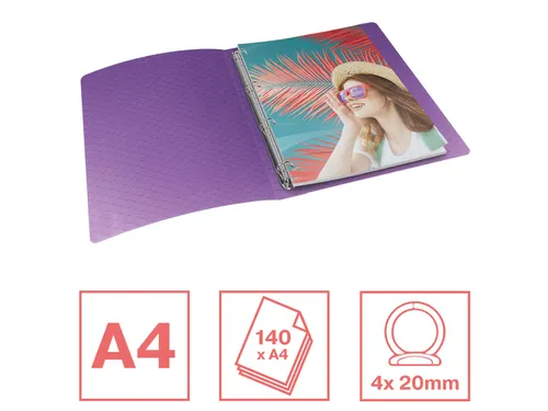Colour'Breeze ringmap, 4 ringen, PP, ft A4, met soepele kaft Lavendel