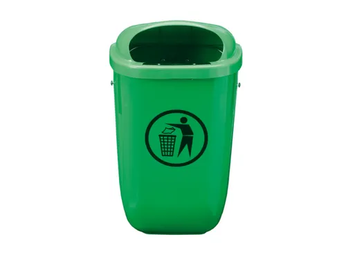 afvalbak,v. buiten,50l,HxBxD 745x404x248mm,romp PE groen,wand/paal