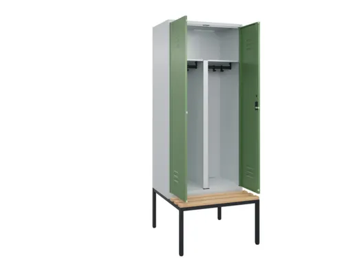 PBM-locker met bank,HxBxD 2120x800x815mm,2vak,vak B 400mm,cil.-slot