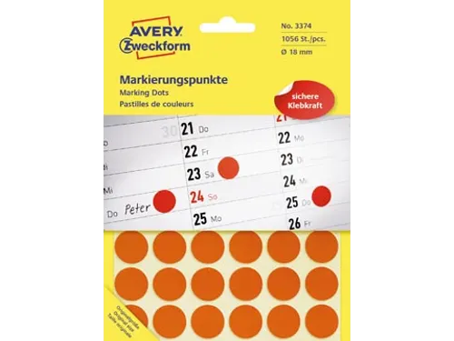 Avery Zweckform Ronde etiketten diameter 18 mm rood 1056 stuks