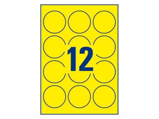 Etiket Avery L7670Y-25 63.5mm Rond Neon Geel 300 stuks