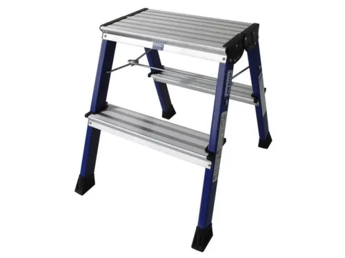 Verrijdbaar Vouwtrapje Aluminium 2x2treden 4 Geveerde Wielen Blauw