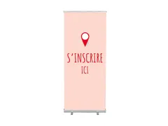 Roll-Banner 85x200 complete set met print "S'incrire Ici" Rood