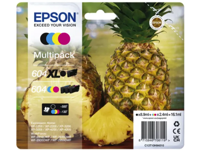 Inktcartridge Epson 604XL/604 T10H94 zwart + 3 kleuren