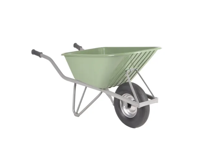 kruiwagen voor tuin,80l,HxBxD 700x600x1410mm,HDPE-bak,groen,staal