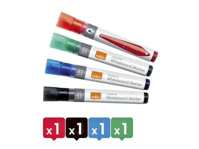Viltstift Nobo Whiteboard Liquid Ink Drymarker Assorti 3mm à 4st