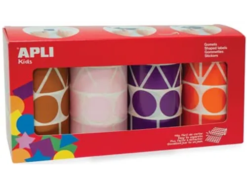 stickers XL 4 rollen in 4 kleuren en 4 vormen