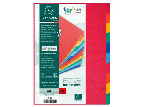 Tabbladen glanskarton 225g 10-delig A4 Assorti