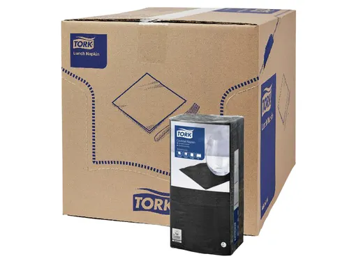Servetten Tork 477829 Cocktail 2-laags 24x24cm zwart 1/4 vouw 200st.
