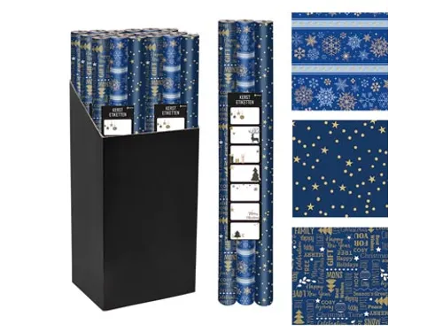 Geschenkpapier Kerst 70cmx2m blauw 3 stuks