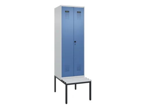 PBM-locker met bank,HxBxD 2120x600x815mm,2vak,vak B 300mm,draaigrendel