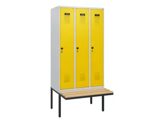 locker met bank,HxBxD 1950x900x815mm,3vak,vak B 300mm,draaigrendel - 2