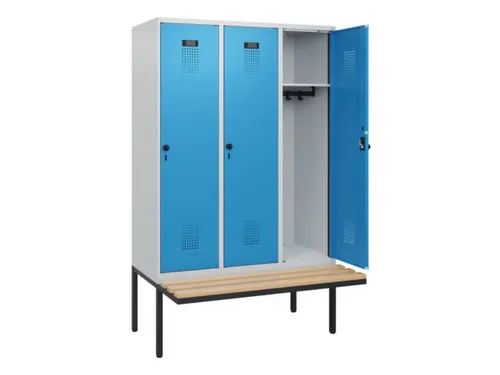 locker met bank,HxBxD 1950x1200x815mm,3vak,vak B 400mm,draaigrendel