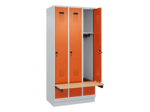 locker met bank,HxBxD 1950x900x815mm,3vak,vak B 300mm,draaigrendel