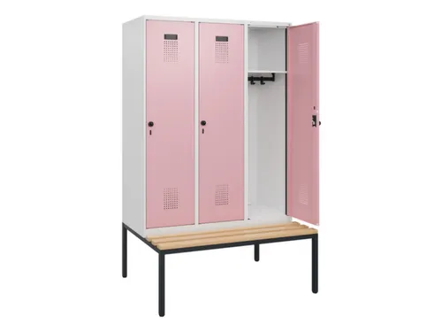 locker met bank,HxBxD 1950x1200x815mm,3vak,vak B 400mm,draaigrendel