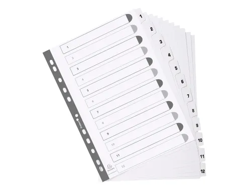 Bedrukte tabbladen A4 geplastificeerde tabs 12-delig 1-12 Wit
